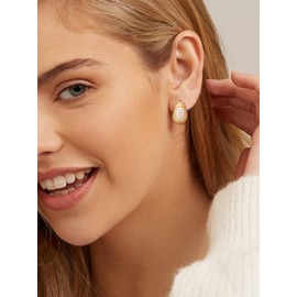 Suplight Gold Hoop Earrings for Women, Lightweight Waterdrop Hollow Open Hoops with 22K Gold Plated, Sterling Silver Earrings Cubic Zirconia Tear Drop Dangle Earrings for Women