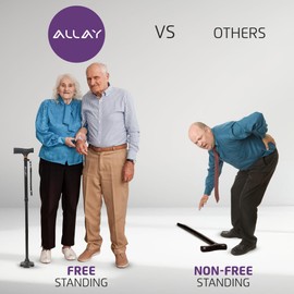 Allay Walking Cane for Men & Women - Foldable, Adjustable, Collapsible Walking Canes for Seniors Balance, Free Standing, Pivot Tip, Heavy Duty, with Travel Bag | Walking Sticks for Seniors - Black