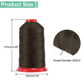 sourcing map 700 Yards Bonded Nylon Sewing Thread Size 840D/3 Sewing-Heavy Duty Nylon Upholstery Thread Outdoor Thread for Leather Jeans and Weaving Craft Machine DIY Dark Gray