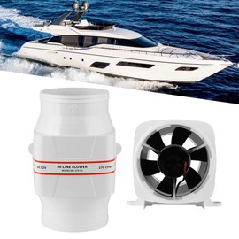 12V/24V DC Air Blower,4inches In-Line Marine Bilge Mute Strong Engine Ventilation Fan,White(12V)