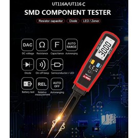 UNI-T Uni-Trend Multimeter clamp Meter UT116A UT116C Digital Tweezers Smart SMD Tester Electrical Multimeter Resistance Capacitance Continuity Diode Test Meter(UT116A)