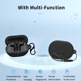 NOUKAJU for SoundPEATS Air5 Pro Case Cover, Earphone Protective Cover(with Carabiner + Lanyard + Cleaning Pen) Drop-Proof,Shock-Proof,Dust-Proof,Case for SoundPEATS Air 5 Pro(Black)