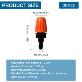 VooGenzek 20 Pieces Adjustable Micro Sprayer for 4/7mm Drip Hoses, Garden Misting Irrigation System, Drip System Irrigation Sprinkler for Garden, Lawn, Orange