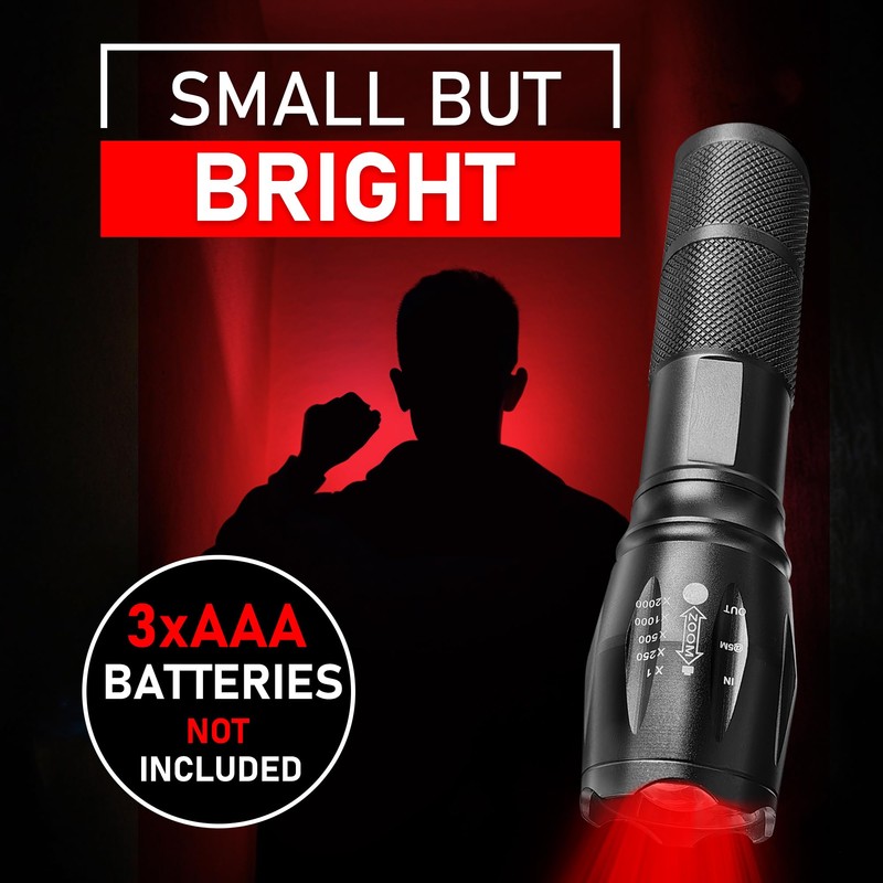 Red LED Flashlight - Single Mode Adjustable Focus Flashlights for