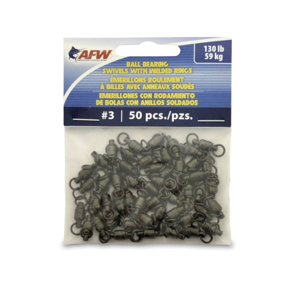 American Fishing Wire Black Ball Bearing Swivels (50 Pieces), Size 3, 130 Pound Test