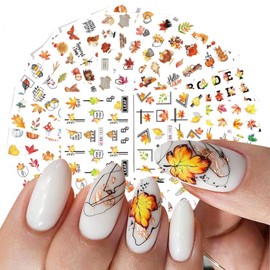 24 Sheets Maple Leaf Nail Art Decals, Holographic Fall Leaf Nail Water Transfer Decal Design, Thanksgiving Autumn Leaves Nail Stickers Supplies for Women Manicure Holiday Decorations, DIY Leaf Sticker