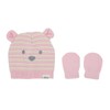Little Me Cute Pink Striped Bear Newborn/Infant Beanie and Mittens
