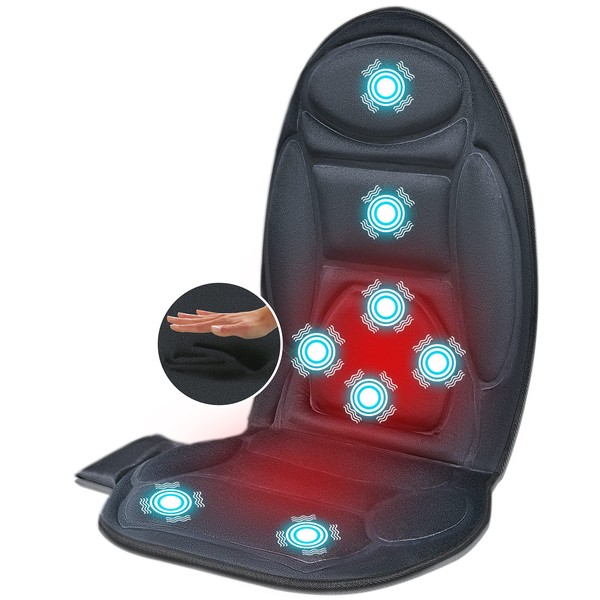 Mynt Vibration Back Massager with Heat:Chair Massage Cushion with 8 Vibration Massage Nodes, Massage Chair Pad for Home Office Chair（Grey）