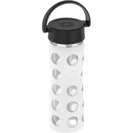 Lifefactory 16-Ounce BPA-Free Glass Water Bottle with Classic Cap and Protective Silicone Sleeve, Optic White