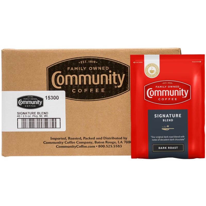 Community Coffee Signature Blend, Dark Roast Pre-Measured Coffee Packs, 2.5