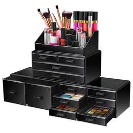 Sorbus Large Makeup Organizer - Stackable Jewelry & Makeup Organizer For Vanity, Bathroom Storage, Dresser - 12 Drawers Cosmetic Beauty Organizers and Storage with Lipstick, Makeup Brush Holder