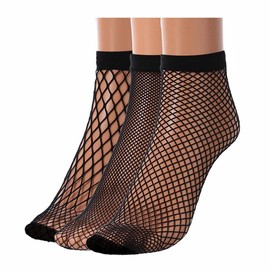 Yokawe Fishnet Socks Black Mesh Sheer Lace Dress Sock Ultra Thin Anklet Sock for Women and Girls (3Pair)