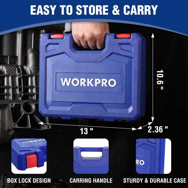 WORKPRO 20-Piece 1/2＂ Drive Deep Impact Socket Set, 6-Point, Cr-V