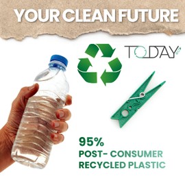 Today: 40 clothes pegs for laundry with an anti-mark system. Eco-friendly, made of 95% recycled plastic, large size, resistant and windproof clothespins - Green colour