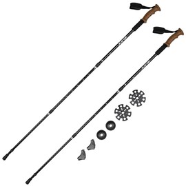 JELEX Nature Telescopic Walking Poles for Nordic Walking Adjustable, Includes Various Attachments for Outdoor Activities, Ultralight Hiking Poles with Antishock Technology (Black Premium)