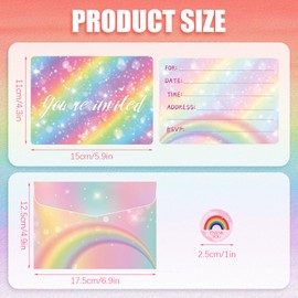 Xugoox 12 Sets Birthday Party Invitations with Envelopes Rainbow Invitation Cards and Stickers for Girls Boys Kids Party Supplies
