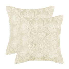 CaliTime Pack of 2 Cushion Covers Throw Pillow Cases Shells for Couch Sofa Home Solid Stereo Roses Floral 18 X 18 Inches Beige