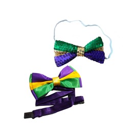 Mardi Gras Bow Tie For Men Purple Yellow Green Pre-Tie Bow Mardi Gras Neck Bowtie JHMG06 (Set-A)