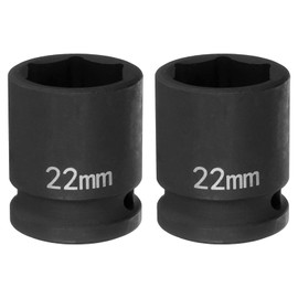 sourcing map 2pcs 6 Point Impact Socket 22mm Metric Socket 1/2" Square Drive 1.5" (38mm) Long Phosphated Cr-Mo Steel Spindle Axle Hex Nut Sockets, Black