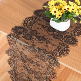 XLIUAX Black Lace Table Runner, 14x118 Inch Vintage Lace Table Cloth, Embroidered Boho Tables Runner for Rustic Wedding Tables Decorations, Bridal Shower, Baby Shower Party(Black)