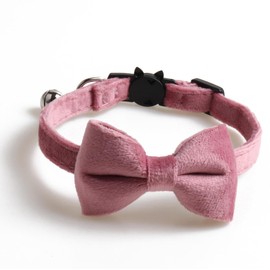 Mewfotrey Cat Collar, Stylish, Safety, Ribbon Included, Check, Cute, Bell Included, Safety Buckle, Simple, Ribbon Included, 4 Colors (Pink A)