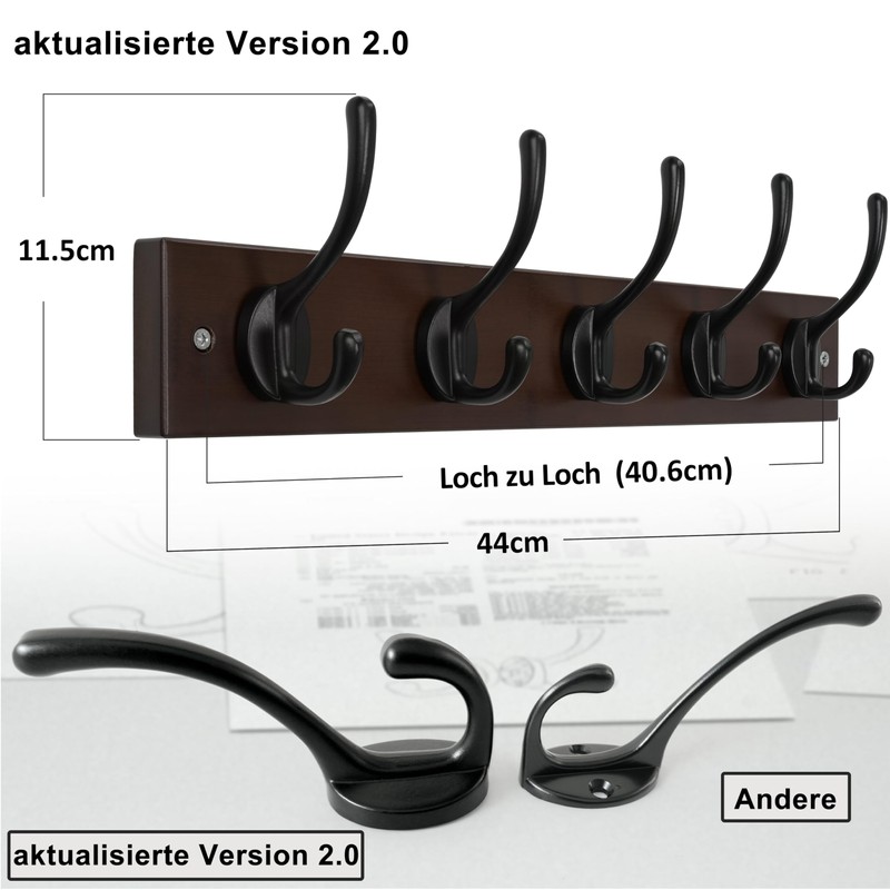 Dseap Wall Mounted Coat Rack: 16" Hole to Hole, Coat
