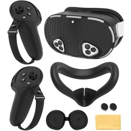 Silicone Cover Set Compatible with Meta Quest 3S Accessories, VR Protector Face Cover, Controller Grips, Front Shell Headset Cover and Lens Protective Cover for Meta/Oculus Quest 3S Accessories