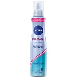 NIVEA Diamond Volume Foam Strengthener Ultra Strong (150 ml), Nourishing Hair Foam with Panthenol & Vitamin B3, Volume Foam for Shiny Styling with 24 Hour Hold