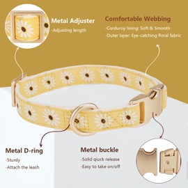 Adorable Yellow Daisy Pattern Dog Collar with Gold Buckle - Comfortable and Stylish Pet Accessory for Large size