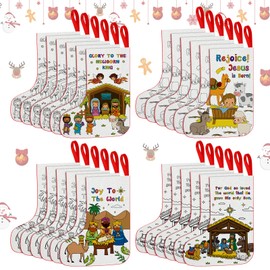 Toulite 24 Pcs Color Your Own Christmas Stockings Kit DIY Coloring Nativity Stocking Crafts for Kids and Adults, Jesus Religious Xmas Home Decor for Fireplace Holiday Tree Ornaments (Christian)