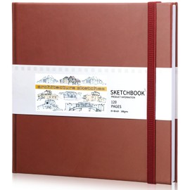 Moinchore Square Sketchbook 8 x 8 Inch Hardcover Art Sketch Book Drawing Papers 120 Pages, Mixed Media Journal Notebook with Elastic Closure Sketchbook for Drawing(Dark Red)
