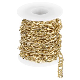 sourcing map 16.4Feet Aluminum Link Chain, Link Cable Chain NK Plated Chain Bulk Craft Making Chain Roll for DIY, 9.8x6.5x1.8mm, 3:1(S:L), Gold