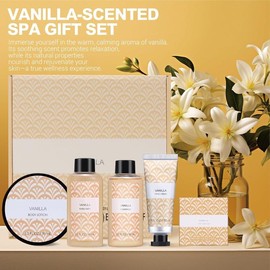 Spa Luxetique Spa Gifts for Women 6pc Vanilla Bath Sets Women Gift with Body Lotion Shower Gel Bubble Bath Hand Cream Bath and Body Gifts Set Christmas Gift Sets Bath Gifts for Women - Scent: Vanilla