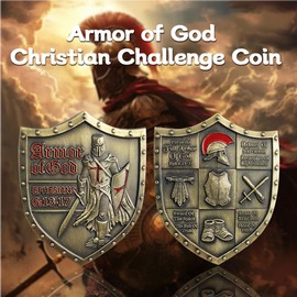 RYUKENLM Armor of God Christian Challenge Coin - Ephesians 6:13-17 Prayer Shield - Full Armor of God Commemorative Coin with Helmet of Salvation, Shield of Faith, Sword of The Spirit
