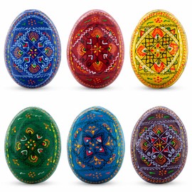 BestPysanky Set of 6 Traditional Ukrainian Pysanky Wooden Easter Eggs 2.5 Inches