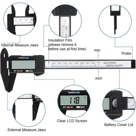 Hyannes 6inch / 150mm Electronic Digital Caliper Carbon Fiber Dial Vernier Caliper Gauge Micrometer Measuring Tool Digital Ruler