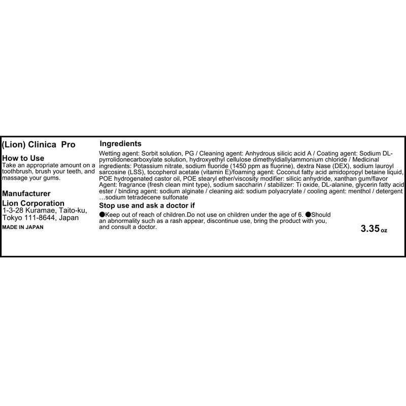 Lion Clinica PRO Toothpaste, Fresh Clean Mint, 3.3 oz (95