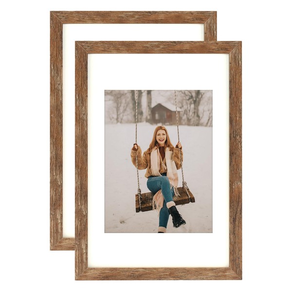 TOFOREVO Picture Frames 8x12 Set of 2 Rustic Wood Grain