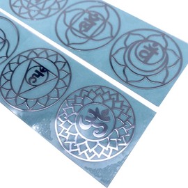 MetalArtern Delicate Flower of Life Chakras Stickers (Set of 7 Pieces) Meditation Symbol Art Mobile Phone Metal Nickel Decals Sticker (Silver)