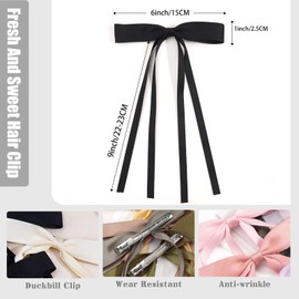 4PCS Off-White Hair Bows for Women Silky Satin Barrettes Long Tail Hair Bow Ribbon Women Accessories for Daily, Prom, Back to School