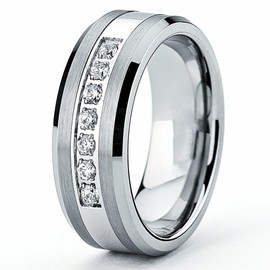 Tungsten Carbide Cubic Zirconia Pavé Channel Men's Engagement Wedding Band Ring - Size 11 8MM