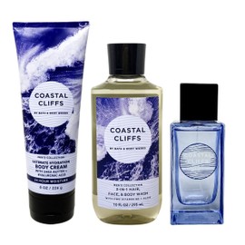 Generic Bath and Body Work Men's Collection Coastal Cliffs Trio Bundle - Body Cream - 3-in-1 Hair, Face & Body Wash and Cologne - Full Size, blue