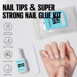 TOMICCA Medium Almond Nail Tips, 240Pcs 12 Size S Almond False Nail Tips with Nail Glue Nail File, Acrylic Clear False Nails with Glue Kit, Nail Art Manicure Decorations for Girls Women