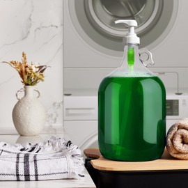 Gallon Glass Pump Dispenser Bottle, Large Jug Laundry Liquid Detergent Dispenser with Pump for Laundry Room Organization, Soap, Fabric Softener, Commercial Condiment Dispenser- 128 oz by Kitchentoolz