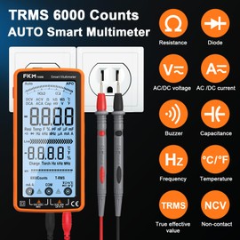 FKM Digital Multimeter Tester Auto-Ranging TRMS 6000 Counts Smart Rechargeable Voltmeter Electrical Tester Measures AC/DC Current,Voltage,Capacitance,Resistance,NCV,Amp,Ohm,Diodes,Countinuity,Temp