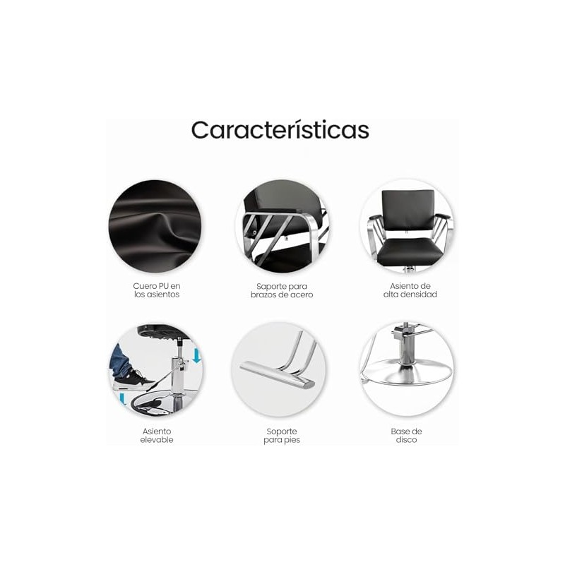 Raganet Silla Hidráulica Profesional Barbería Salón Belleza Base Metálica Redonda