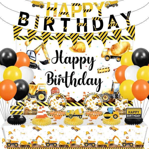 Construction Birthday Party Decorations Kit, 72Pcs Construction Birthday Party Supplies