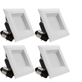 TORCHSTAR High CRI90+ 4 Inch Dimmable Retrofit LED Square Recessed Lighting Fixture, 9W (60W Equivalent), 5000K Daylight, 650lm, Recessed LED Downlight, 3 Years Warranty, Pack of 4