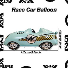 2 Pcs Large Race Car Balloons, 43 Inch Teal Blue Racing Balloons for Race Car Party Decorations Two Fast Birthday Decor
