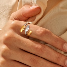 fersltily Gold and Silver Chunky Rings Two Tone Ring Adjustable Statement Rings Stackable Teardrop Band Ring Birthday Gifts Mixed Metal Jewelry